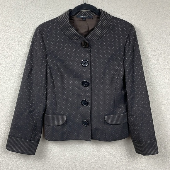 Marc Jacobs Chocolate Brown Polka Dot Blazer Jacket Career Business Wool Sz 10 - Picture 1 of 12